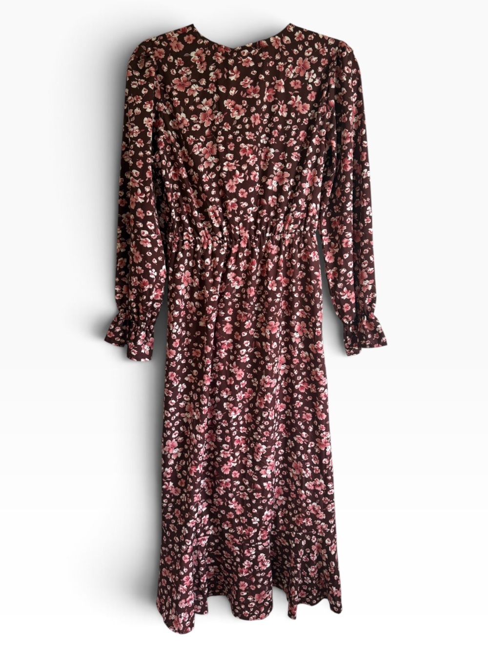 BTFBM NWT Brown Pink Floral Long Sleeve Midi Dress Size Small - Picture 3 of 5